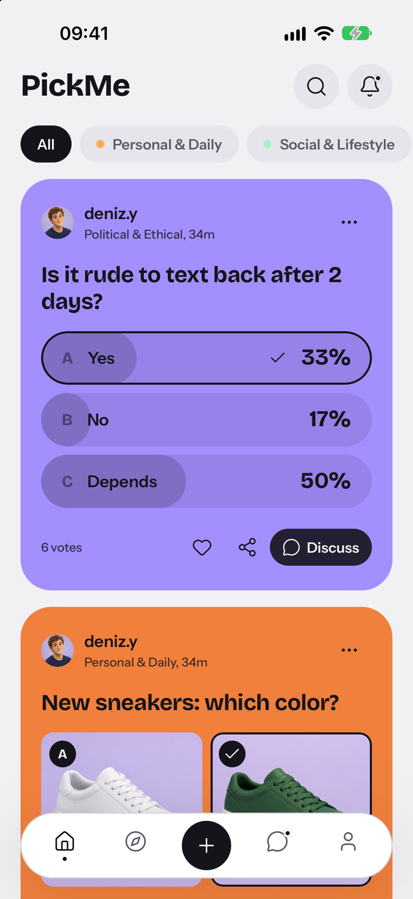 PickMe feed in light mode